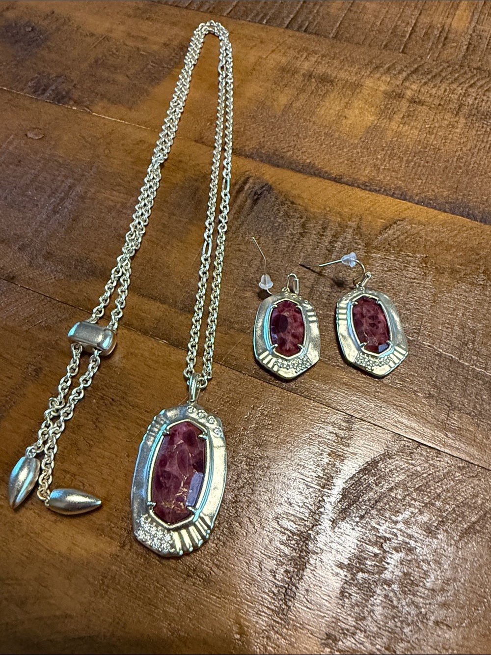 Kendra Scott Gold-Tone Necklace and Earrings with Ruby-Pink Stones